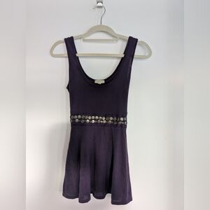 Sleeveless Purple Stud-Waist Dress